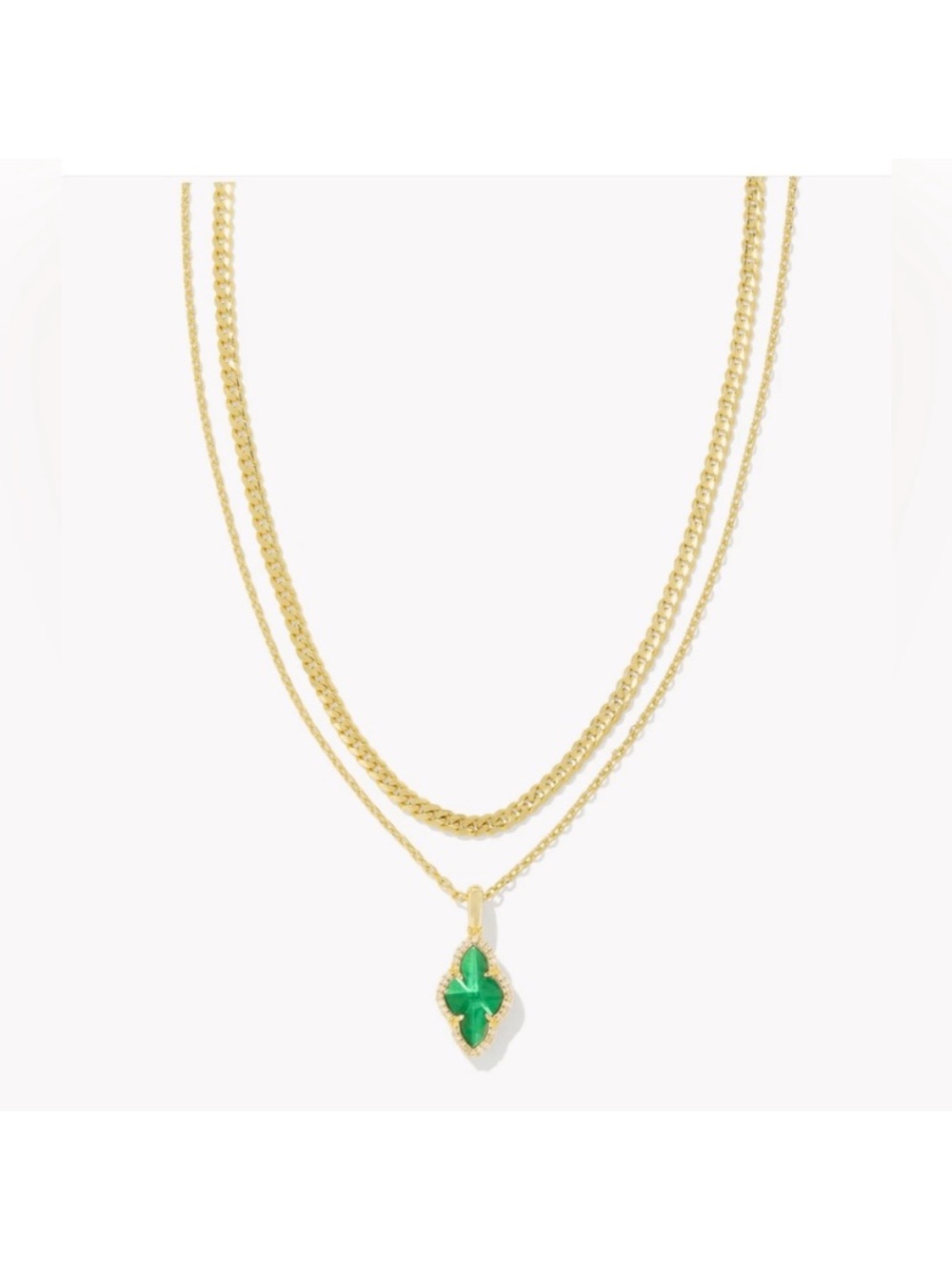 Kendra Scott Gold Layered Necklace with Emerald Green Pendant Abbie